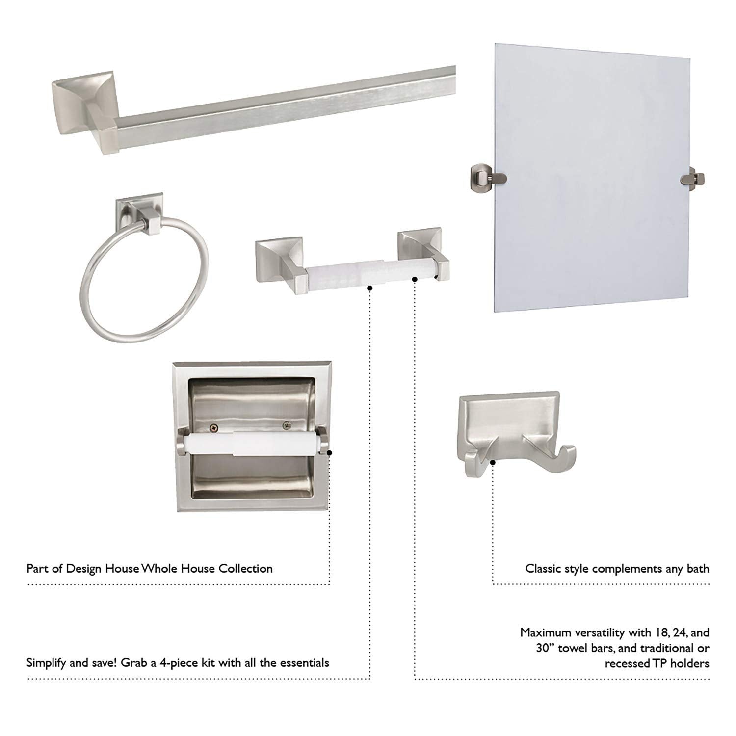 Design House 533026 Millbridge Wall-Mounted Towel Bar For Bathroom, Sturdy And Easy To Install, 24-Inch, Polished Chrome